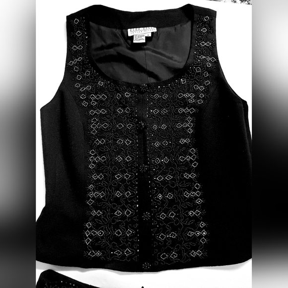 JULIAN HSIUNG Sleeveless Two Piece Skirt Set Black Women's Size 8 Beaded Detail - Picture 3 of 9